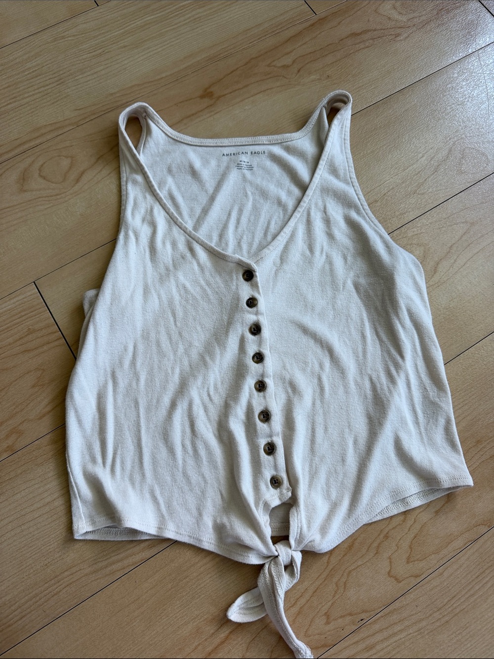 American Eagle Outfitters Cream Button-Front Tie-Front Tank